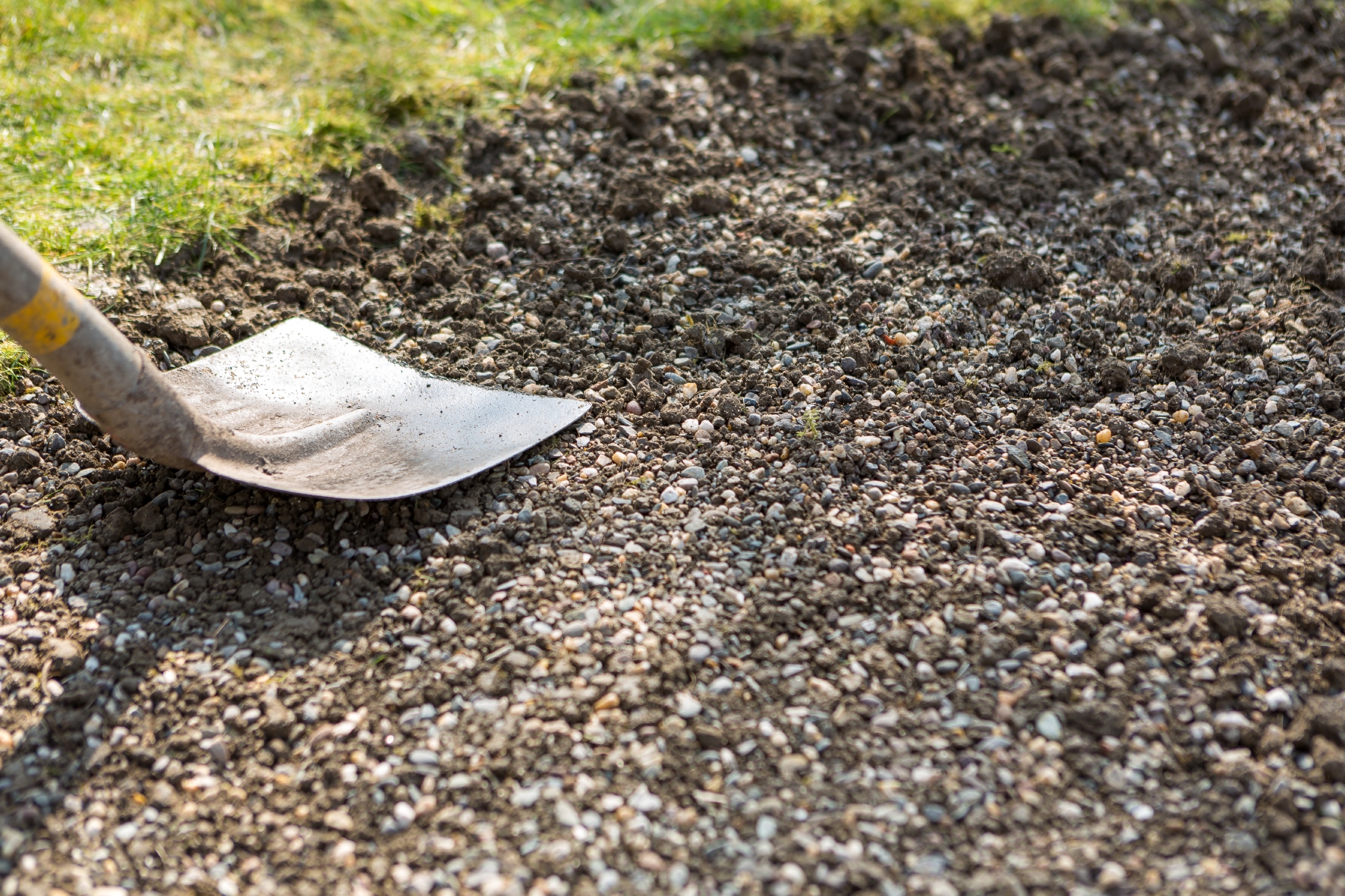 Saatgut gleichmäßig verteilen und andrücken Mit einer Schaufel das Saatgut für die Blumenwiese leicht andrücken.